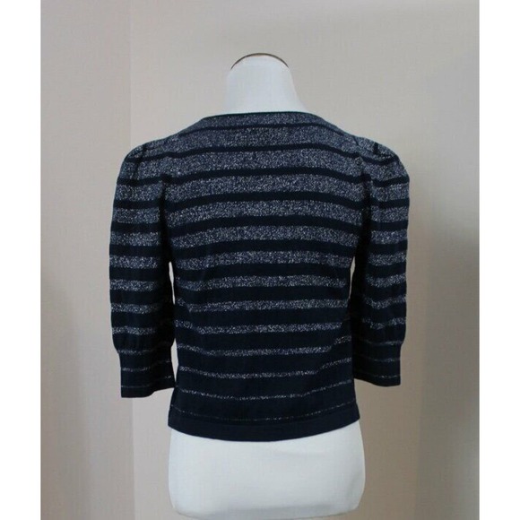 MARC by MARC JACOBS Sz XS Navy Silver Metallic Stripe Crop Cardigan Sweater - Picture 3 of 7